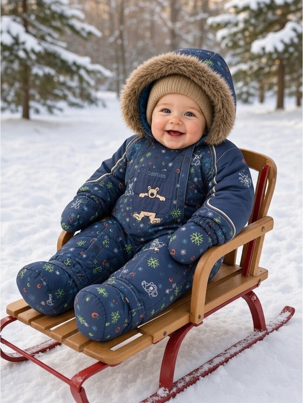 Osh Kosh B'Gosh Baby Snowsuit, Sz 12 mos, Booties &Mittens, Like New, Adorable